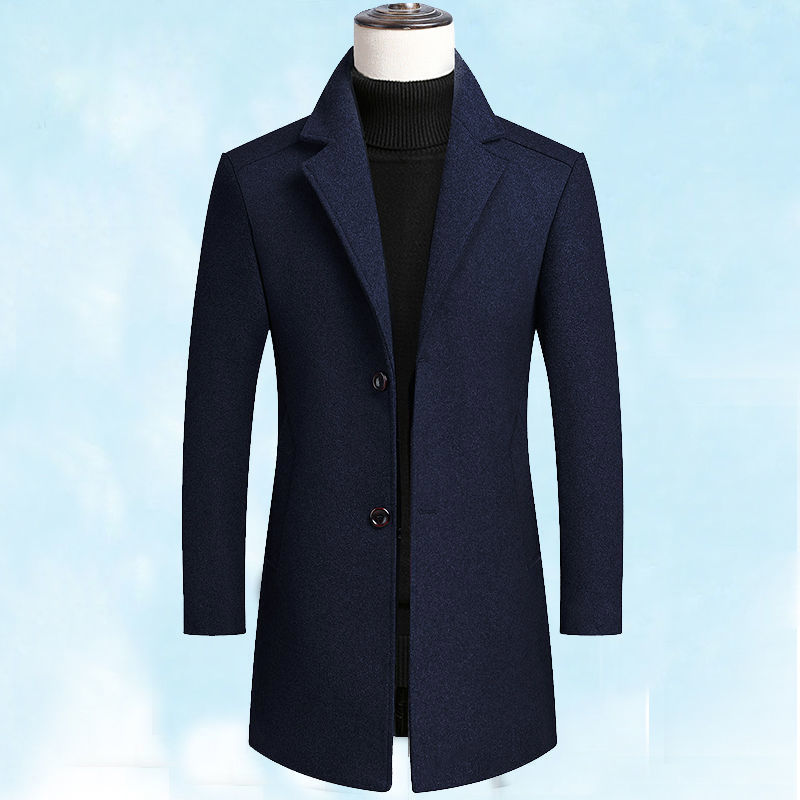 男士满速毛呢大衣男秋冬外套男新款立领商务休闲羊中长款风衣厚