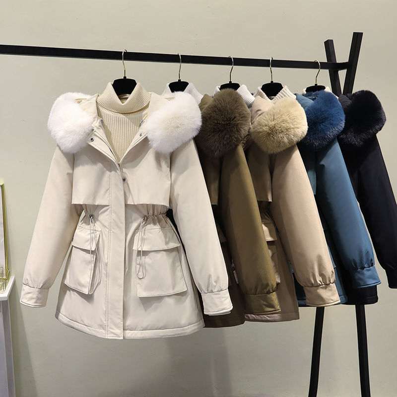 女款羽绒服户外显瘦大毛领时尚活面可拆卸一衣三穿女中长款棉衣