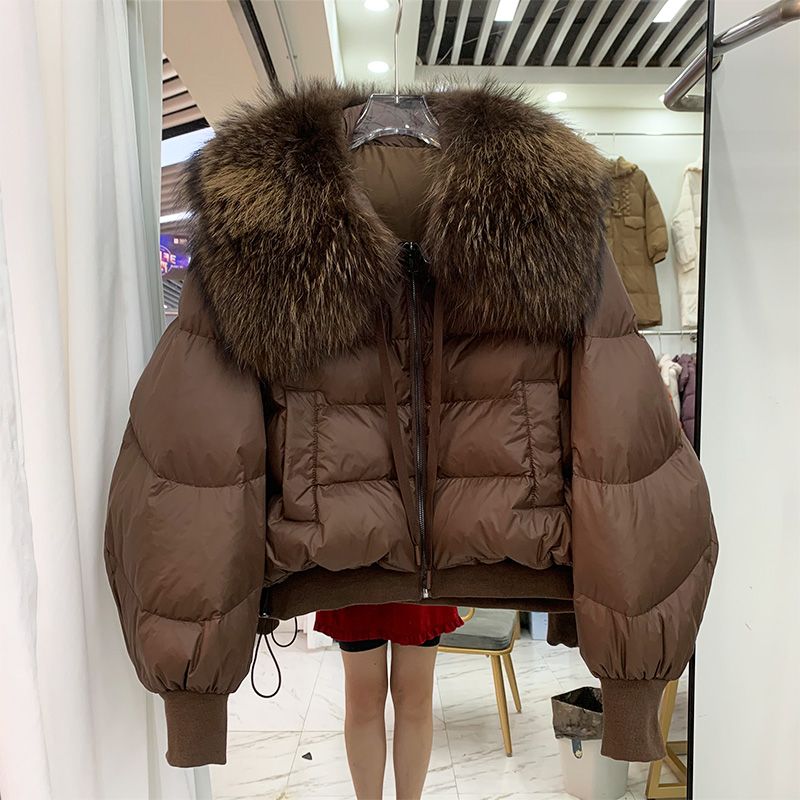 连帽显瘦大毛领时尚2023年新款羽绒服女海军领小个子短款宽松保暖