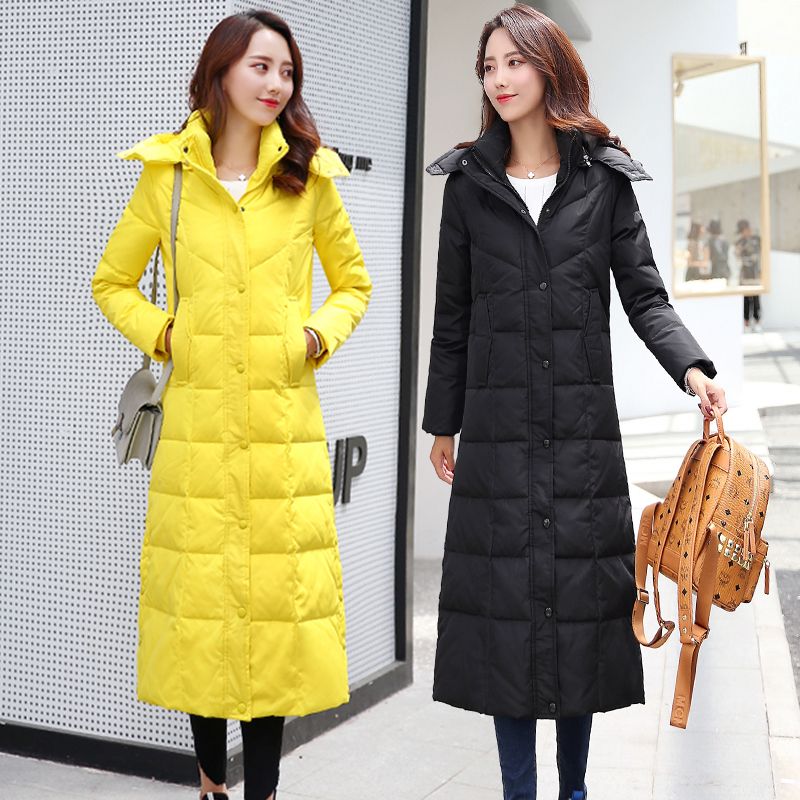 时尚白色休闲秋冬保暖显瘦长款羽绒服女过膝加厚2023冬装超码加衣