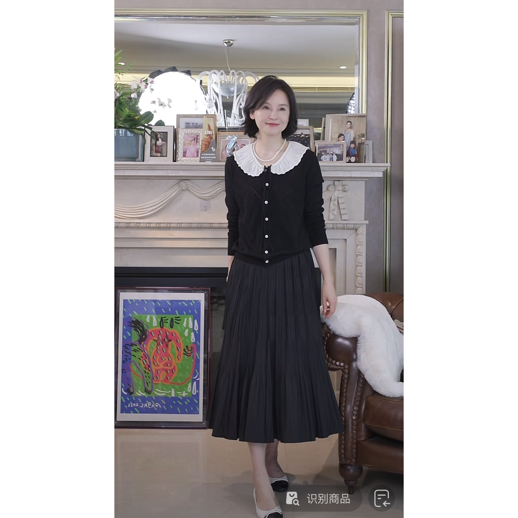 我是摩羯 又见巴黎 100绵羊毛14针机织撞色花边领蝴蝶系带针织衫