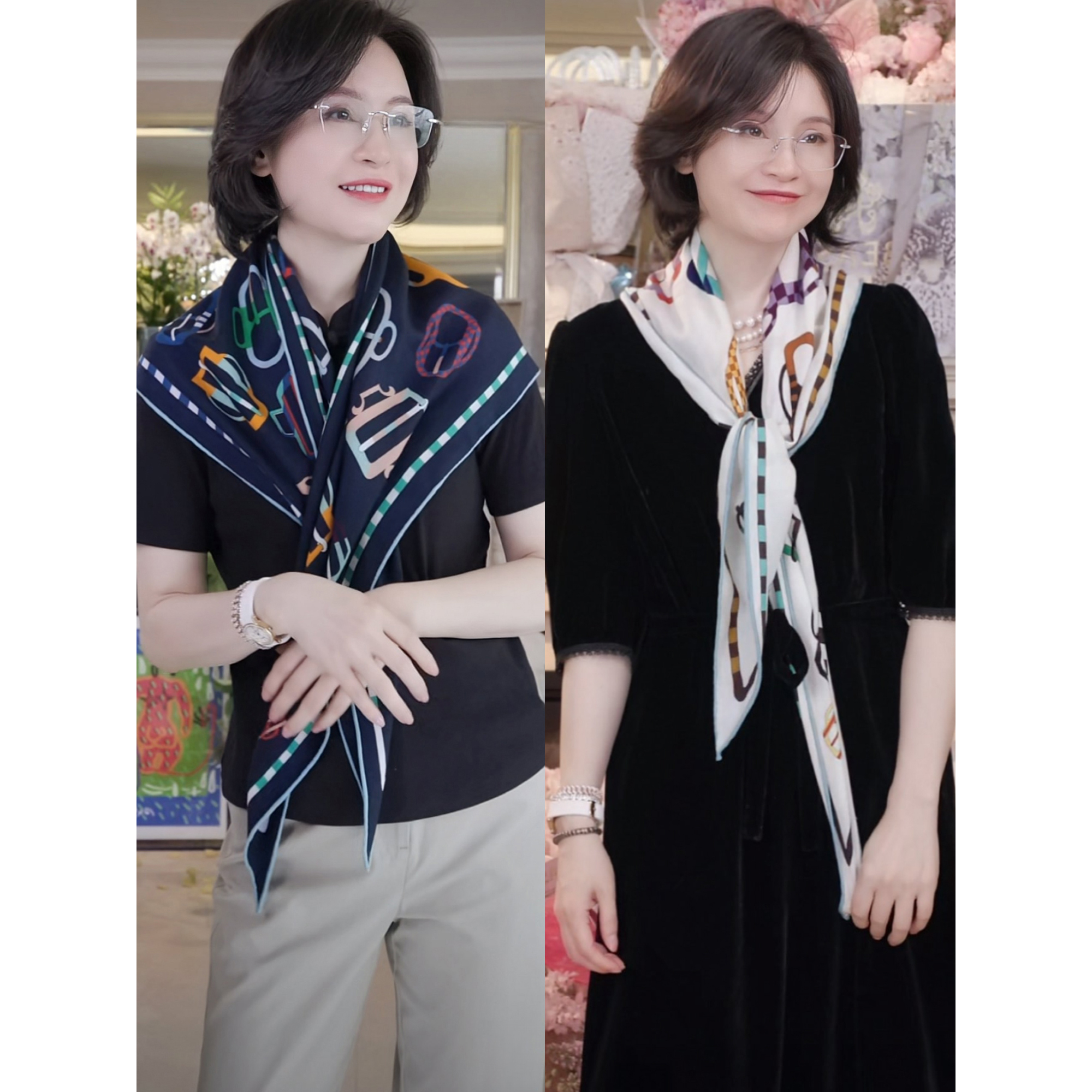 我是摩羯 摩登环扣大三角巾 100支水溶纱新奥羊毛彩色印花围巾