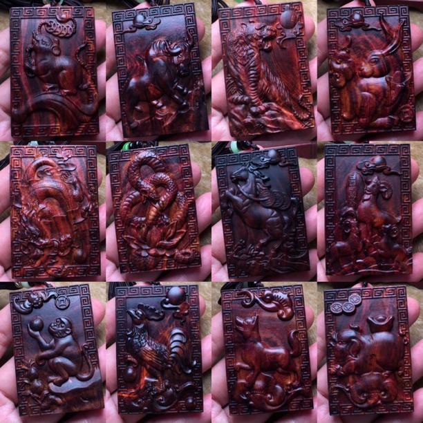 海南黄花梨紫油梨木雕十二生肖鼠牛虎兔龙蛇马羊猴鸡狗猪吊坠挂件