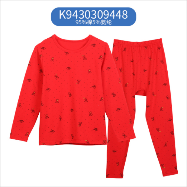 祺米儿童套装女童红色全棉打底保暖中大童薄款纯棉学生秋冬长袖