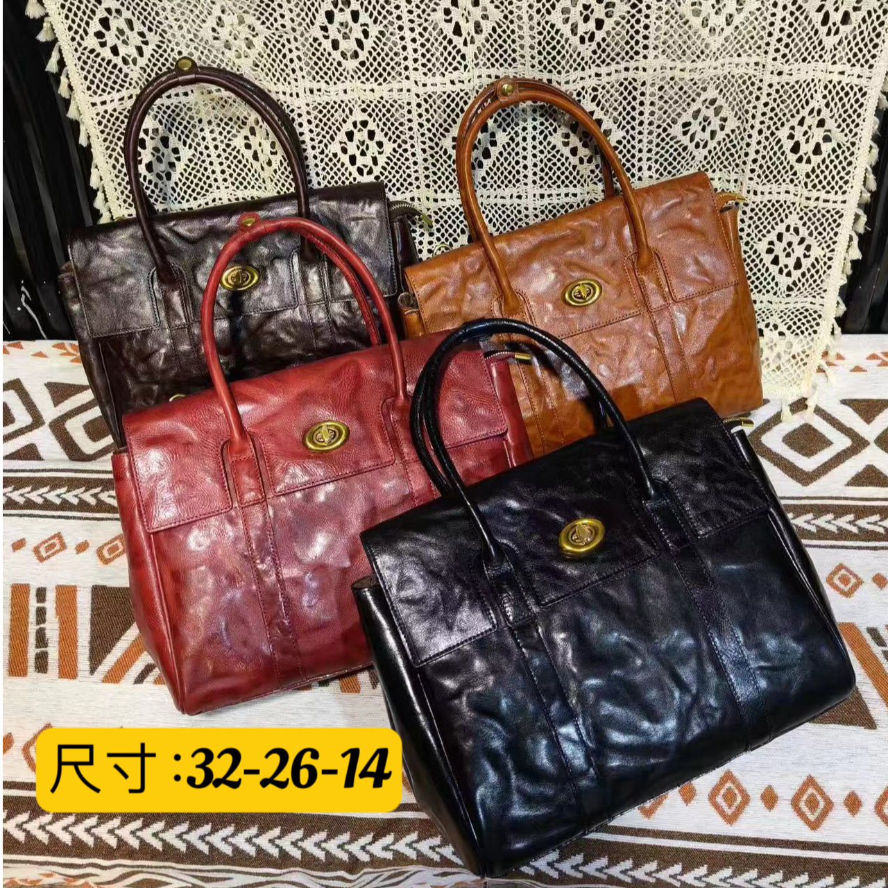 进口头层牛皮树膏皮复古单肩斜挎包高端时尚手抓纹大包托特包