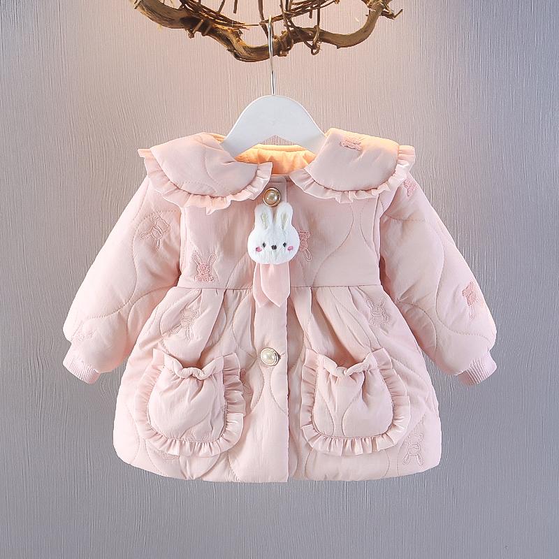 秋冬新款女宝宝保暖上衣女童加绒加厚开衫婴幼儿1岁2岁外套洋气3