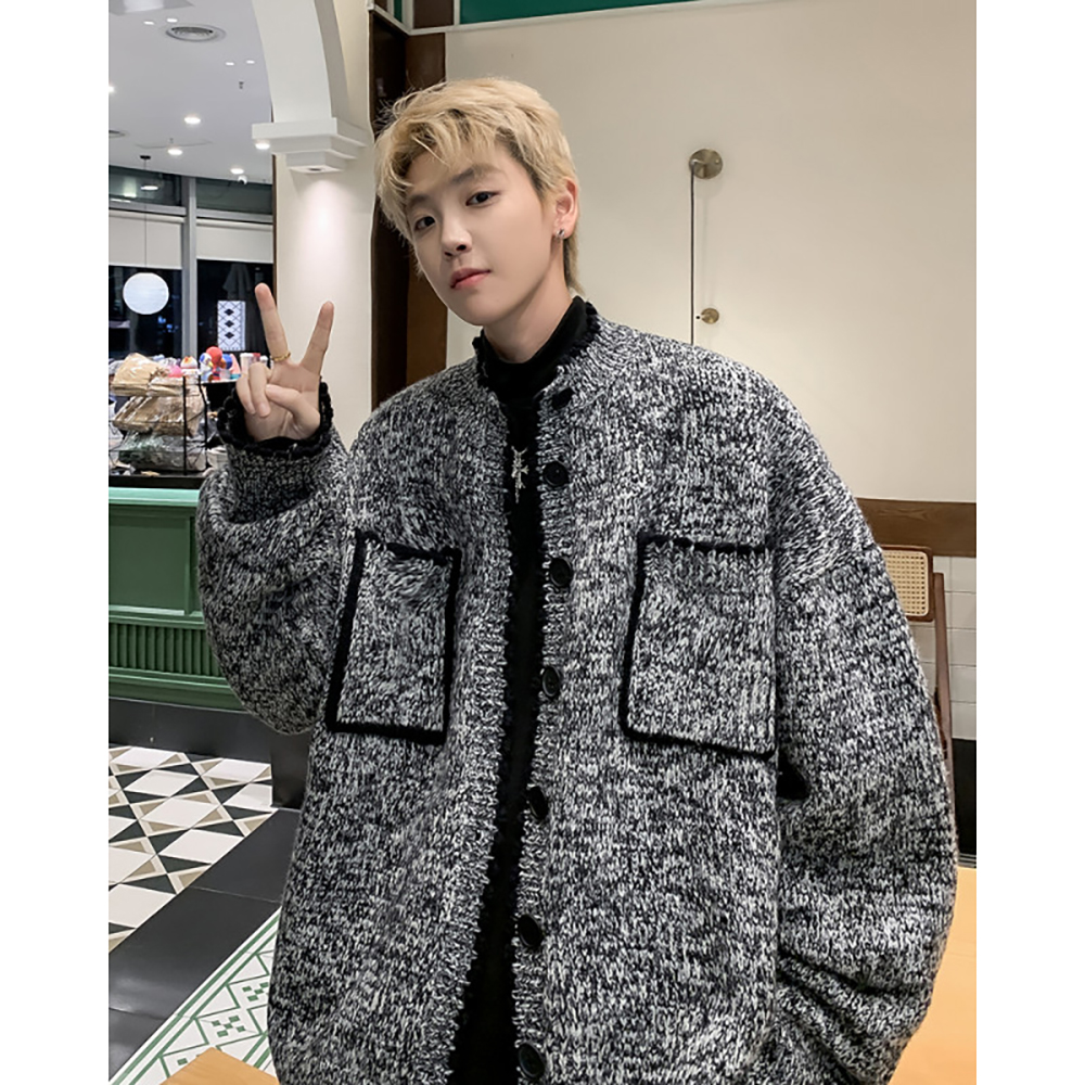 美式小香风复古开衫毛衣男生春秋季2025新款痞帅宽松慵懒风针织衫