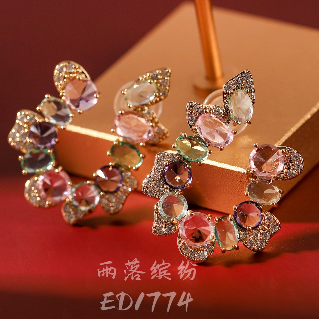 铜合金合成锆石耳饰  【雨落缤纷】百搭耳环ed1774