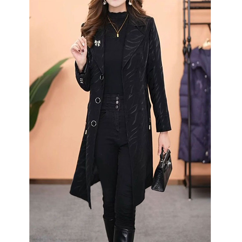 5359大码中年胖妈妈长款风衣外套春秋宽松婆婆200斤百搭显瘦西服