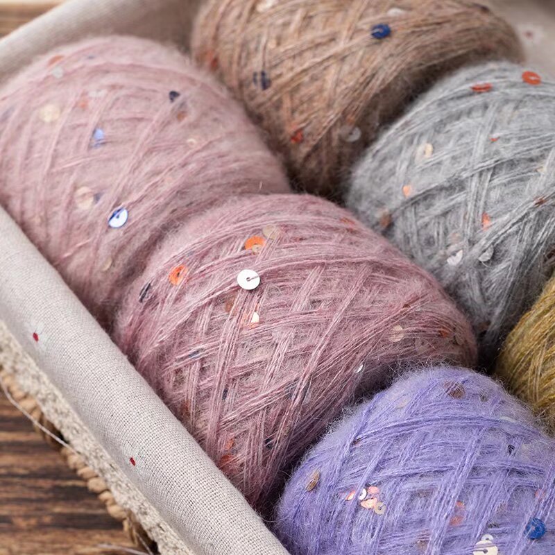 羊驼马海毛真丝珠片大亮片一团一两手工编织贴身穿柔软舒适不扎身