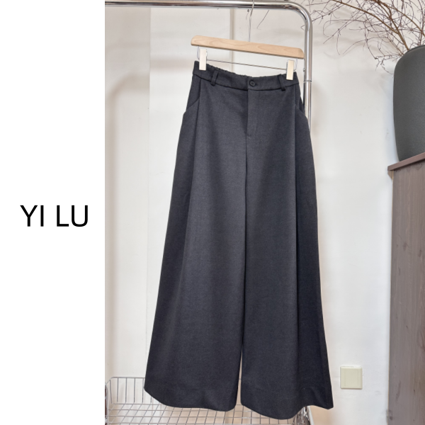 YI LU【挺括直筒长裤 】秋冬新品百搭休闲裤 深灰色宽松翻边长裤
