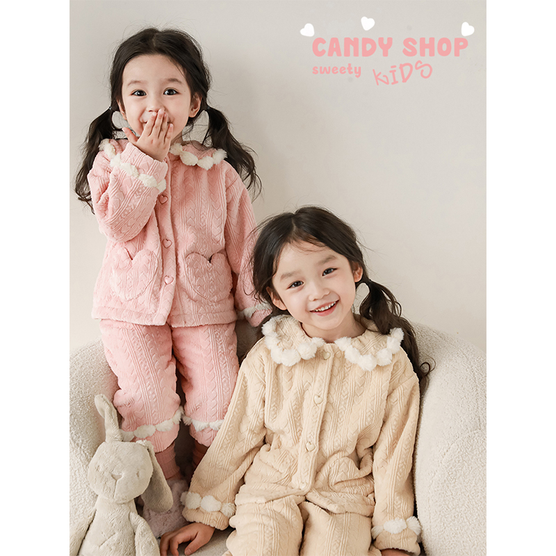 【2024年秋冬清】幼悠秋冬季百搭宝宝居家服女童爱心家居套装 D3093