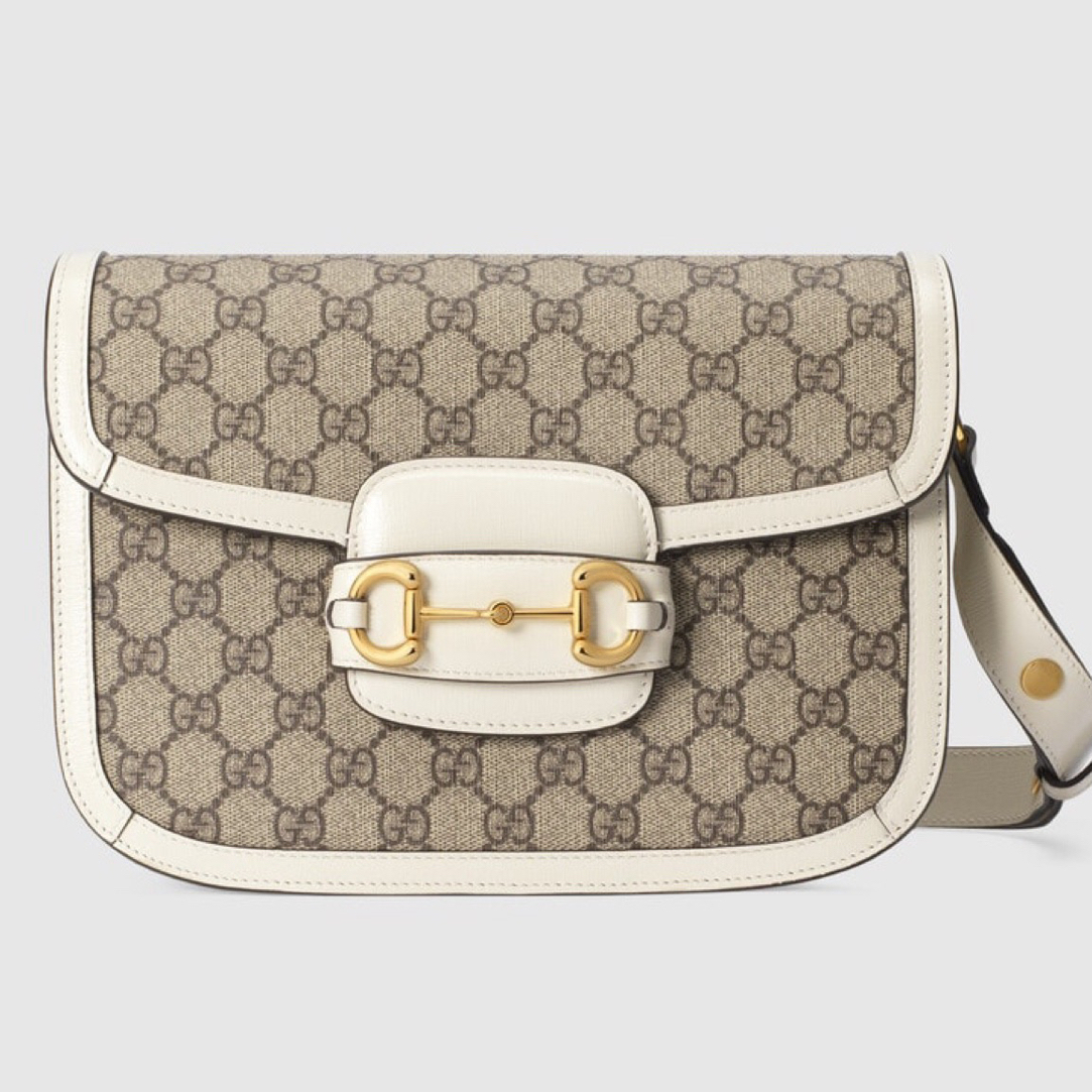 99新 GUCCI/古驰 1955白色拼老花斜挎包小全套/00063