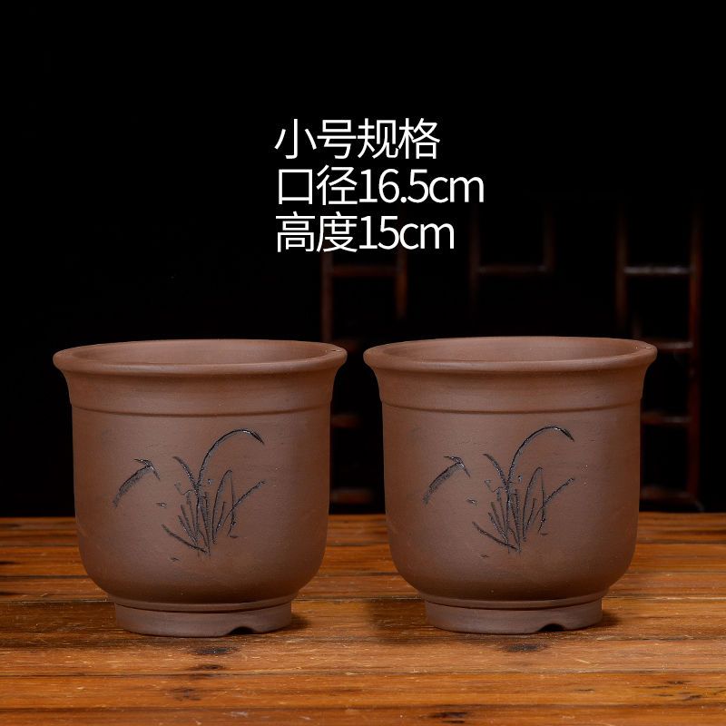 紫砂花盆兰花盆 绿萝盆 盆景盆特大号圆形花盆古典京中花盆null