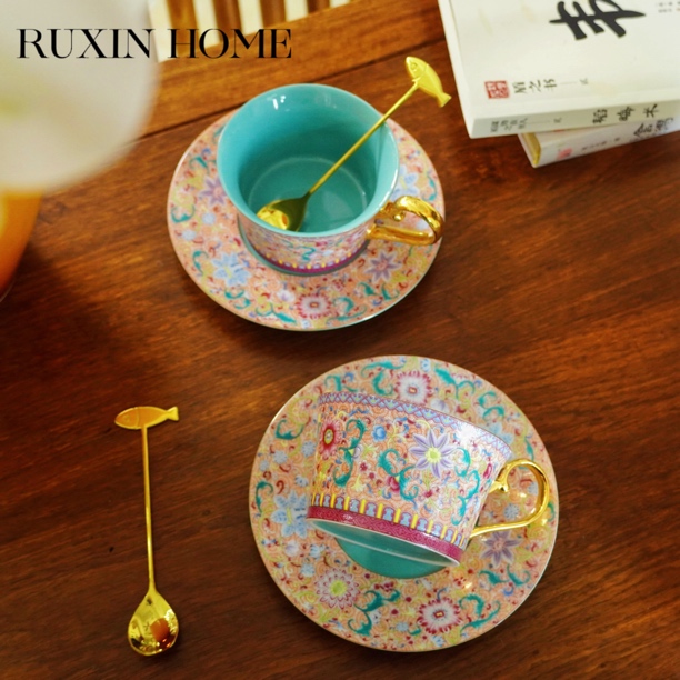 如馨家居 花开盛世咖啡杯/盘 对杯礼装 