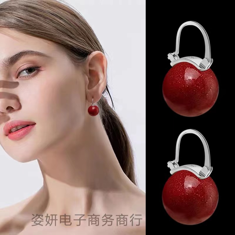 含辰砂工艺品气质红色辰砂本命年耳环2025新款经典百搭简约耳饰女