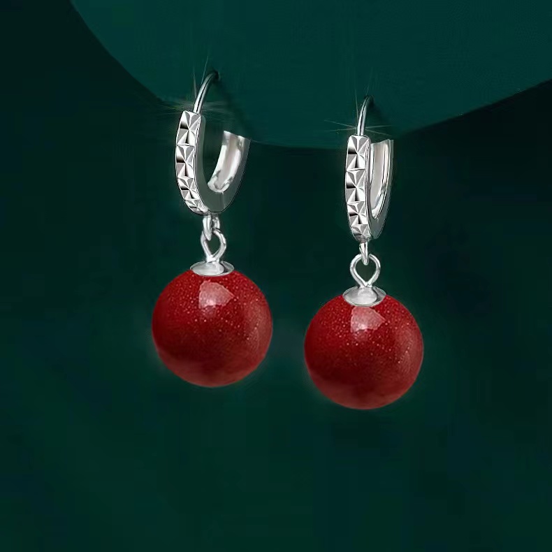 含辰砂工艺品气质辰砂耳环红色高级感耳坠新款耳饰时尚百搭防过敏