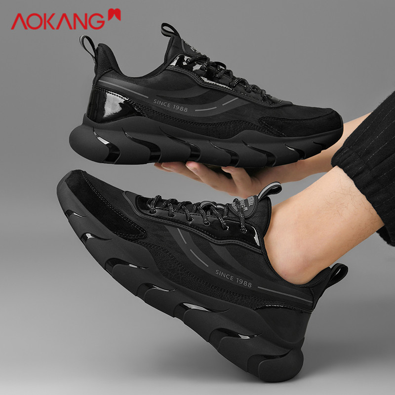 Aokang/奥康2025秋季新款男士时尚休闲百搭潮鞋黑色跑步运动鞋