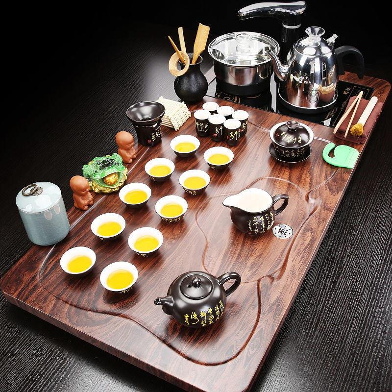 整套茶具套装全自动烧水壶一体实木茶盘家用客厅泡茶功夫茶台简约