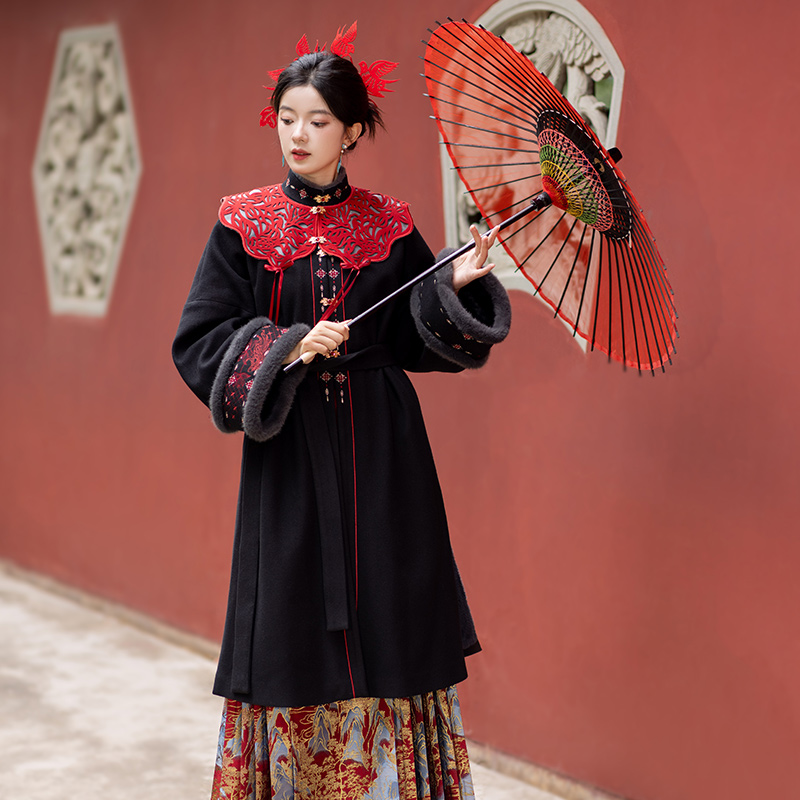 池夏【中国符号:朱墨】明制绣花立领对襟长袄原创改良汉服女 冬1