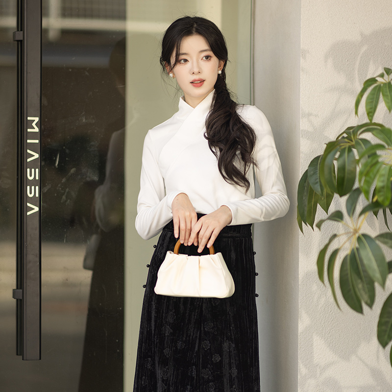 池夏【书卷:暖云天】改良交领打底衫内搭百搭白黑红3色款 秋冬女