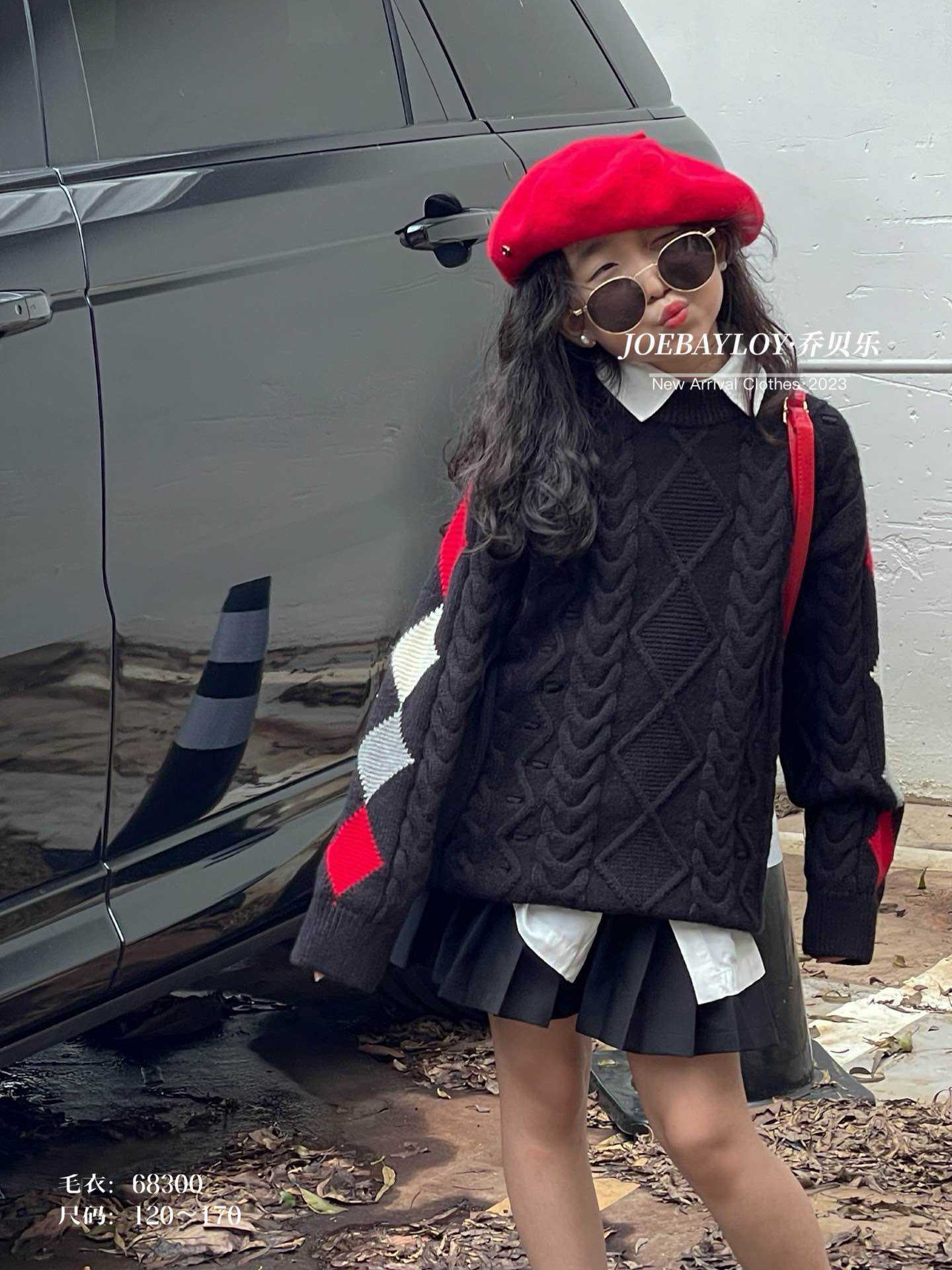 儿童毛衣男女童学院风休闲上衣68300冬款加厚不加绒圆套头针织衫