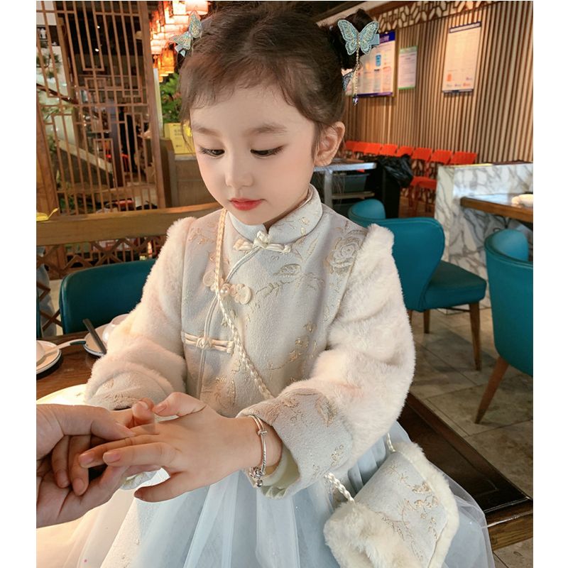 2023冬季爆款保暖女童旗袍连衣裙新款秋冬季洋气女宝宝加绒加厚儿