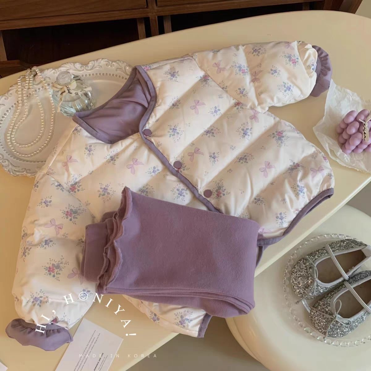 新款韩国童装2023儿童加厚小碎花棉服女童小兔子可爱外套冬款加