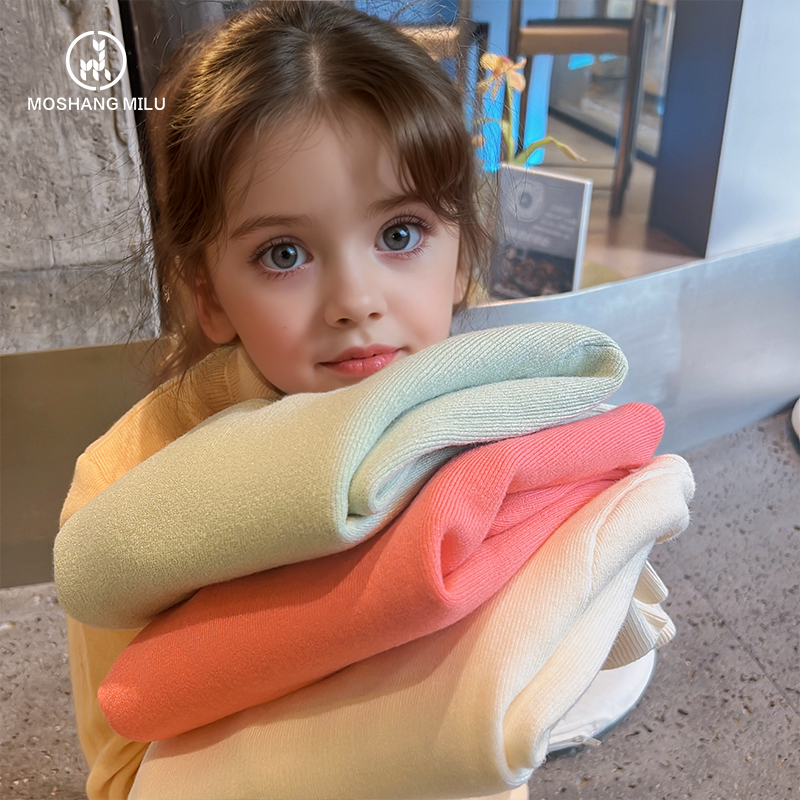 仿水貂绒加绒加厚高领毛衣男女童一体绒针织宝宝衫儿童保暖秋冬