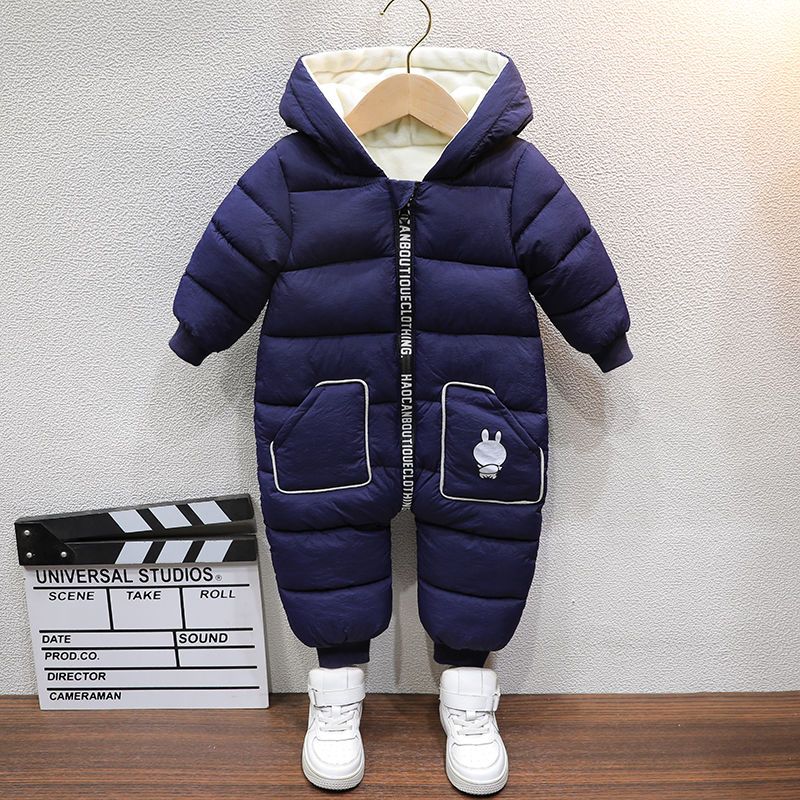 新0-2婴幼儿服开档爬爬服连帽外套男女宝宝加绒连体衣拜年服新款