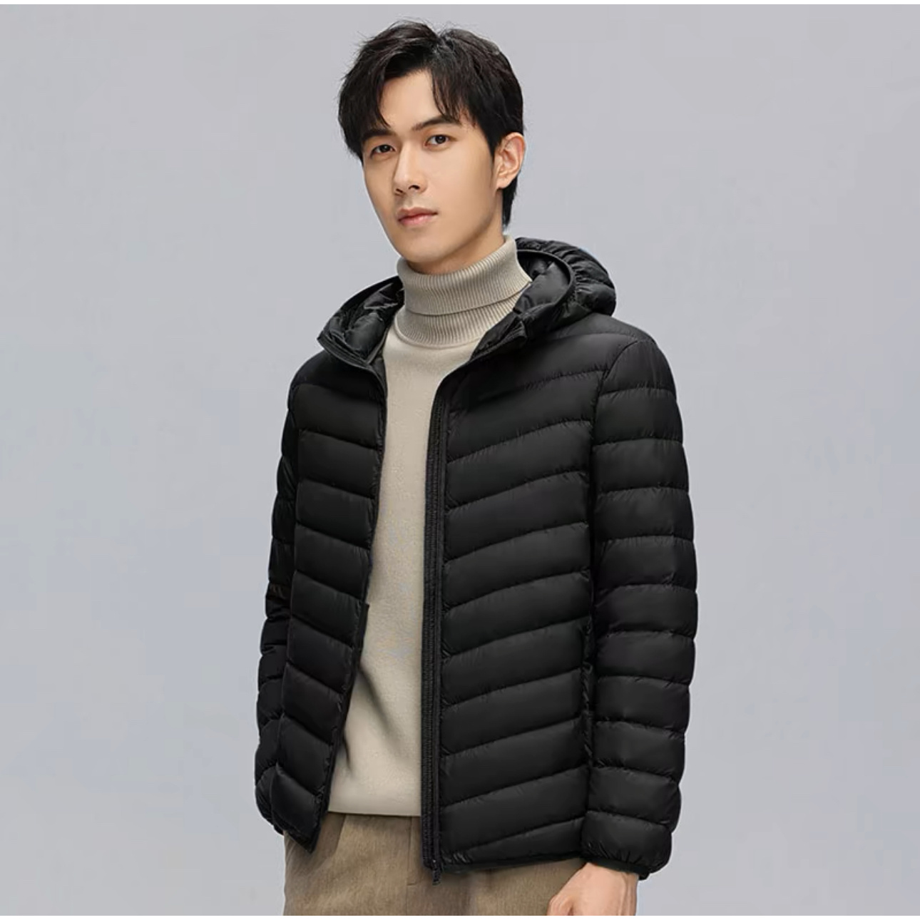 U家正品男士轻薄款羽绒服男士连帽秋冬休闲短款外套