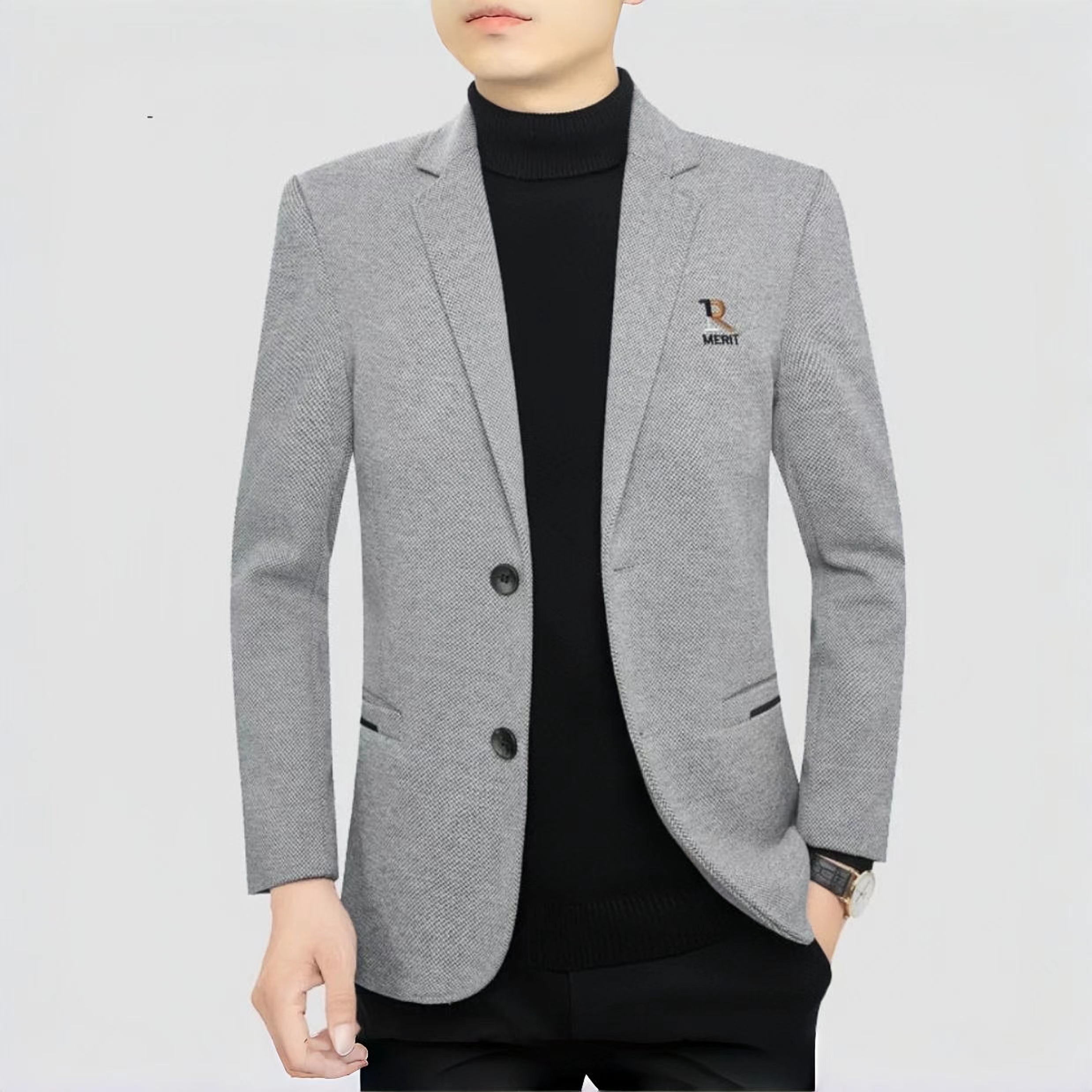 H春秋季新款男士休闲商务小西装外套修身中青年高端男士西服FENG