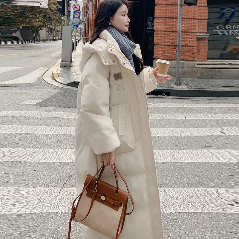 雪中飞2023新款冬装保暖时尚外套韩版宽松连帽过膝女士羽绒服保暖