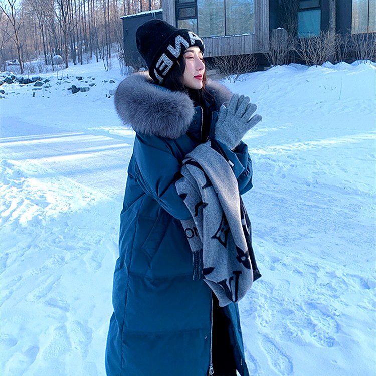 雪中飞真白鸭绒羽绒服女中长款2023冬季新款大毛领韩版过膝加厚显