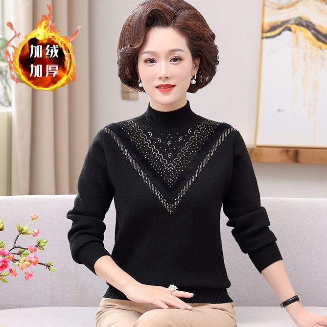 妈妈装毛衣冬装半高领加绒加厚一体绒保暖上衣中老年女针织打底衫