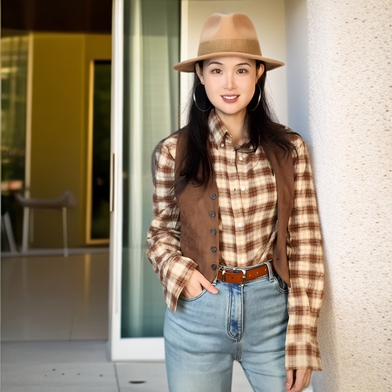  格纹衬衫 女法式轻奢衬衣四季小众造型叠穿秋冬上衣