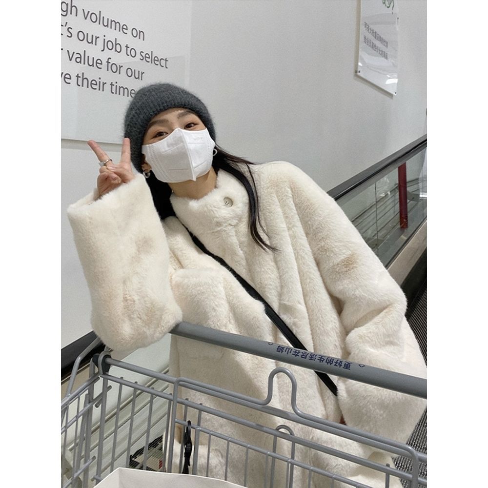 新款外套女过膝长款韩版宽松加厚毛毛大衣秋冬厚外套