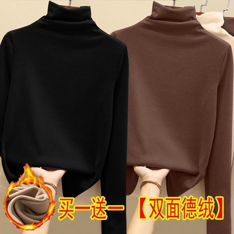 单/两件加厚打底衫女冬季百搭磨毛半高领发热T恤女修身保暖衣