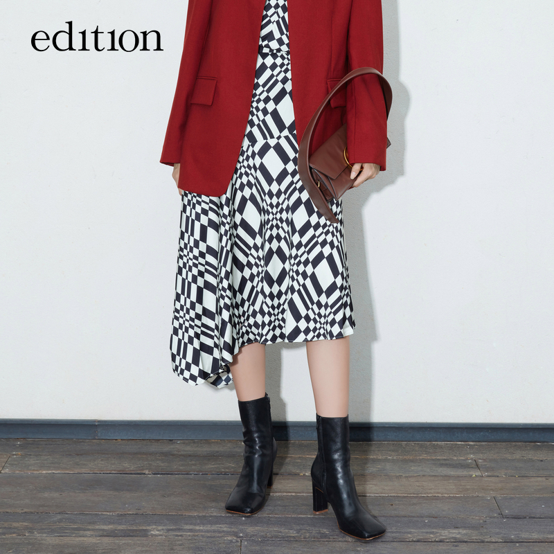 商场同款edition棋盘格半身裙女新款复古A字裙#EBB3SKT019