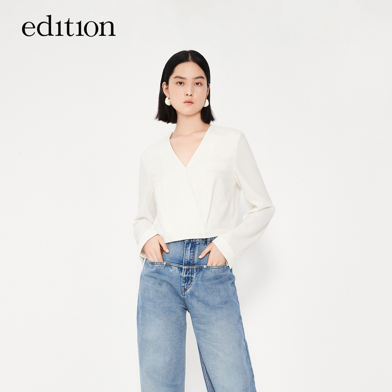 【商场同款】edition时尚西装式短款醋酸法式衬衫女#EBC1TOP017