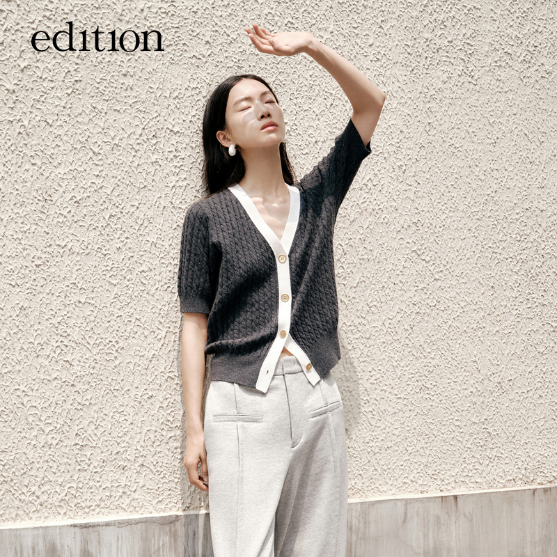 edition麻花羊毛针织衫新款气质短袖羊毛绒开衫#EBB4CART11