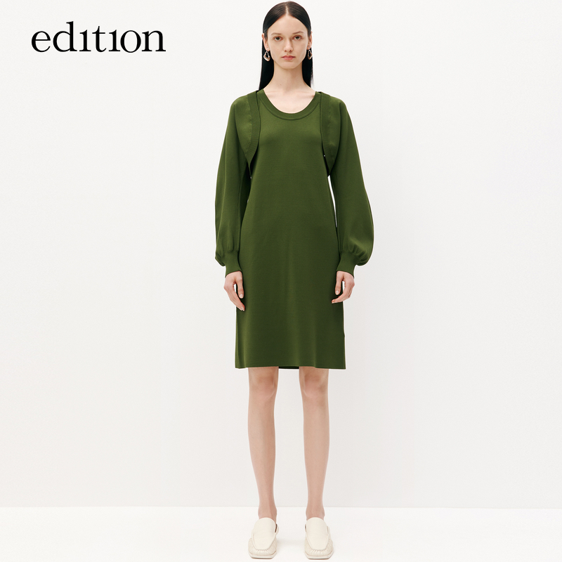 【商场同款】edition秋款披肩两件套针织连衣裙#EBC3DRS008