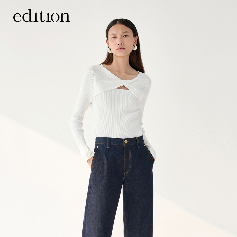 edition新款设计感扭结镂空针织衫女长袖上衣#EBC1SWTT08