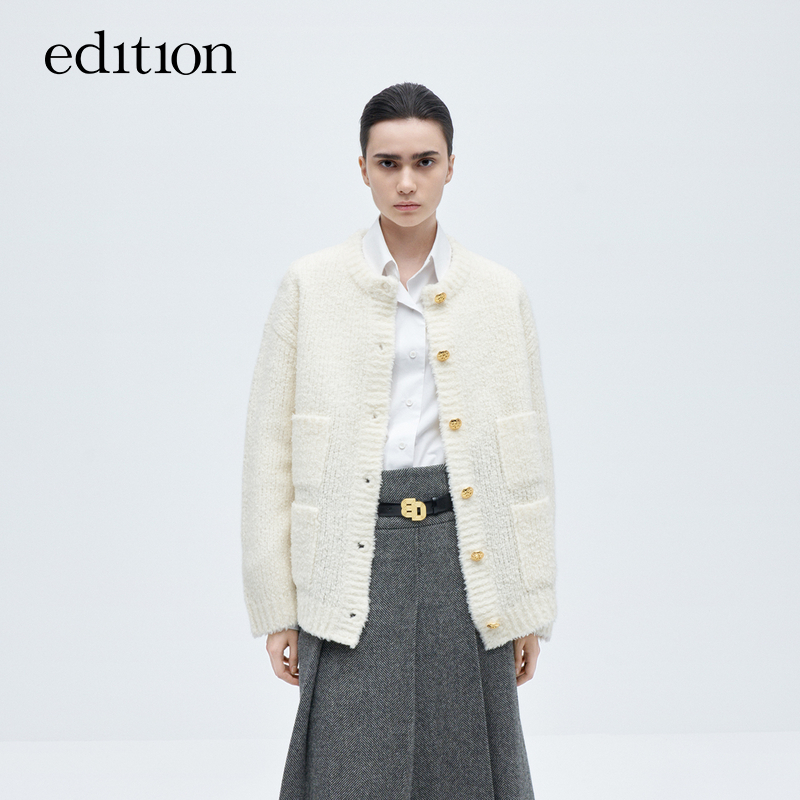 【商场同款】edition冬季时尚肌理感小香风绵羊毛开衫#EBC4CAR006
