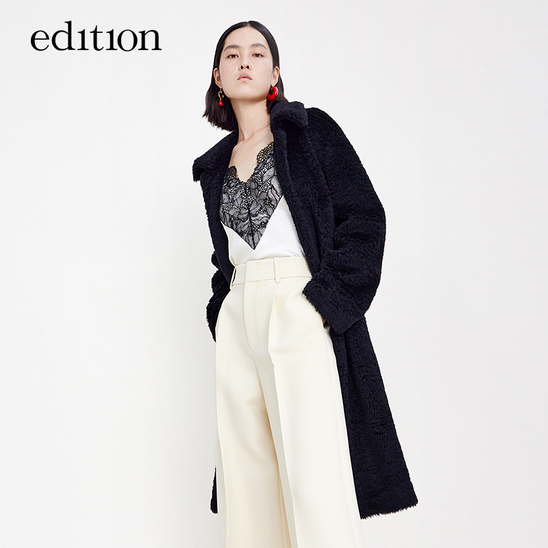 【P系列】edition水波纹马海毛大衣外套冬中长款绵羊毛#EBA4OVC016