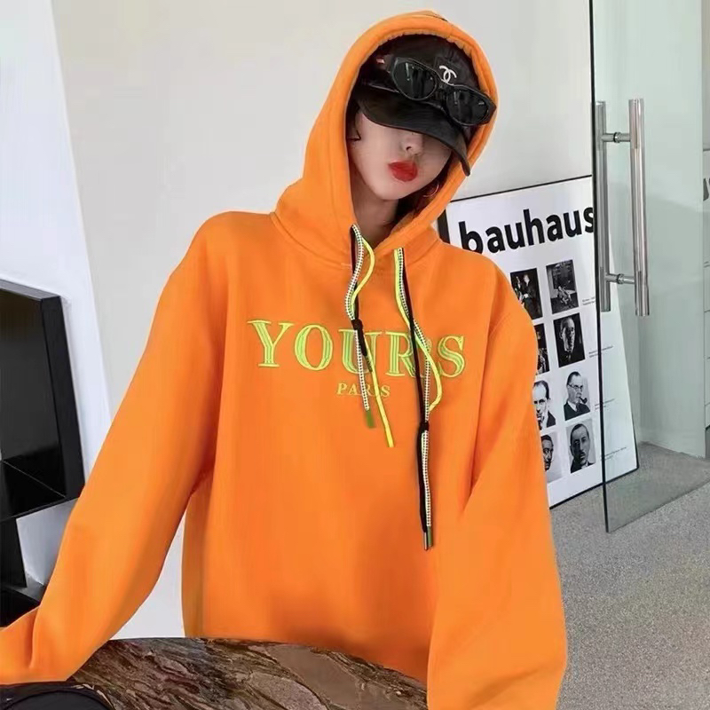 梦小小女装2025年秋冬季新款橘黄色连帽卫衣加绒宽松百搭韩版潮流