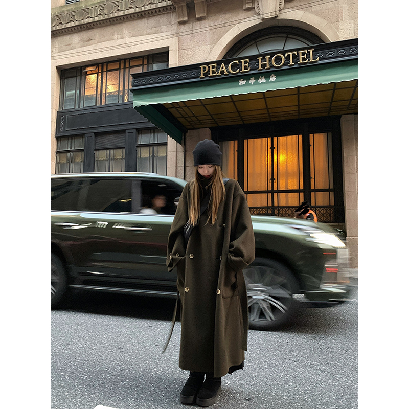 小君君布兰妮 极简高智感/重磅驼绒双面呢保暖立领长款大衣女