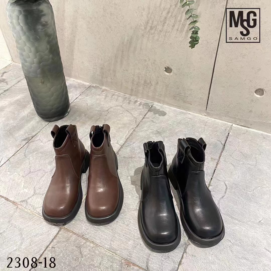 2023新款秋冬新款圆头低跟马丁靴舒适女短靴后拉链潮流2308-18