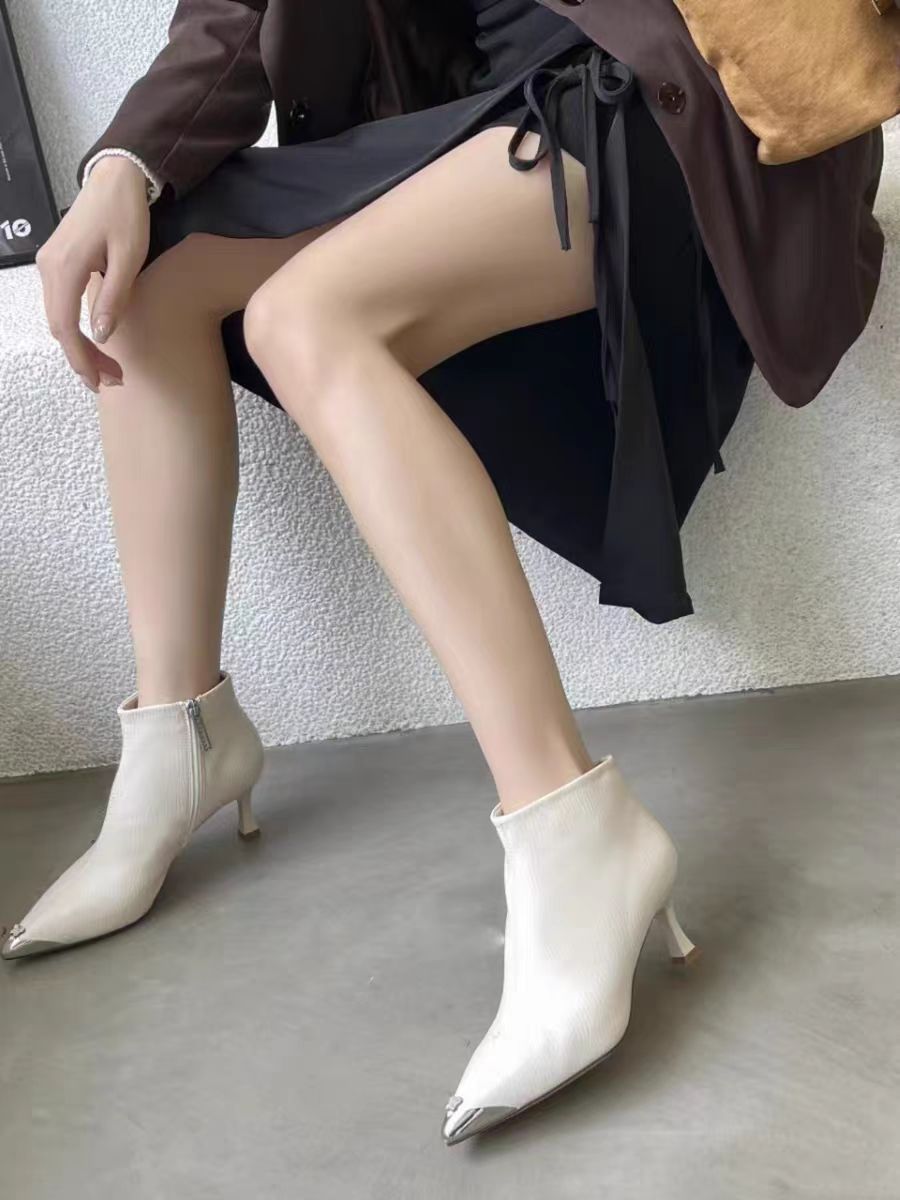 2023新款短靴女秋冬加棉职业高跟鞋舒适细跟小跟气质裸靴005141