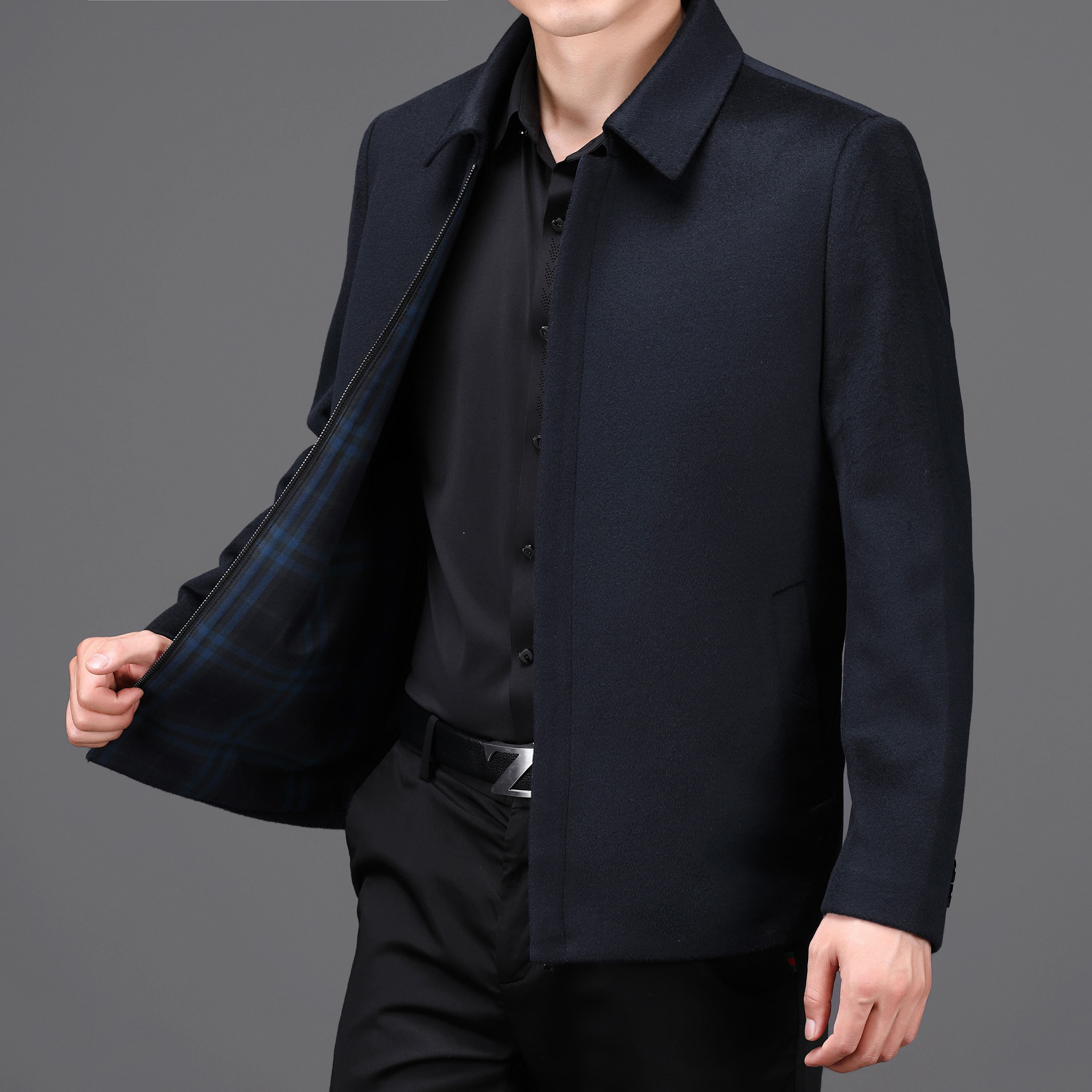 HAOMENG/豪蒙男士春秋秋冬加厚中老年短款休闲拉链翻领爸爸外套